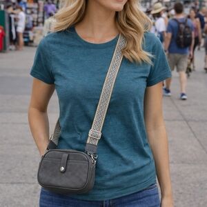 Blossom Anthropologie Crossbody Bag Leather with Herring Bone Safety Strap